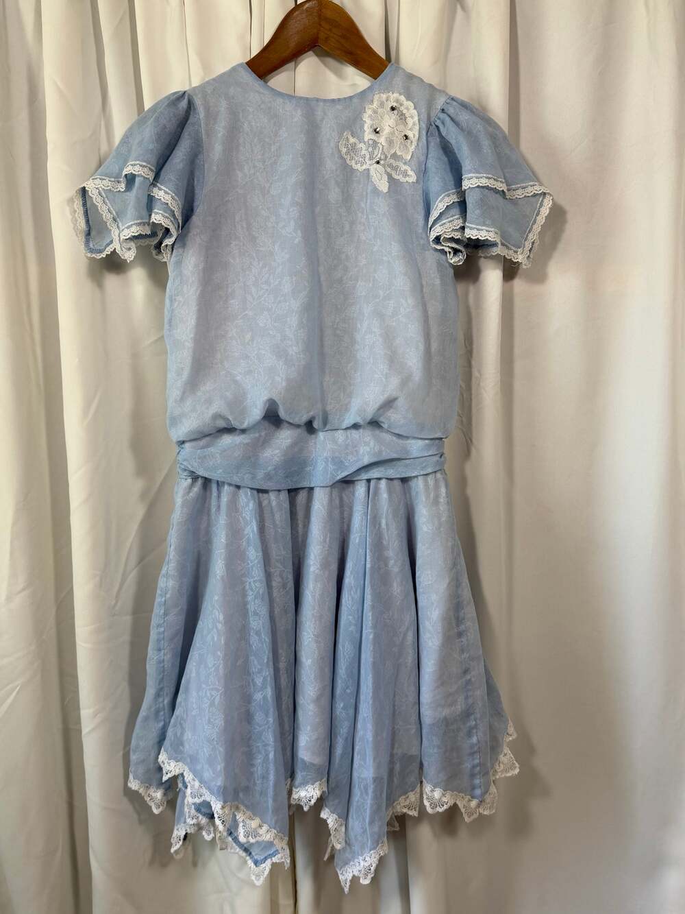 Dorissa II Girls Blue Floral Dress Coquette Fairycore Lace 90s size 10